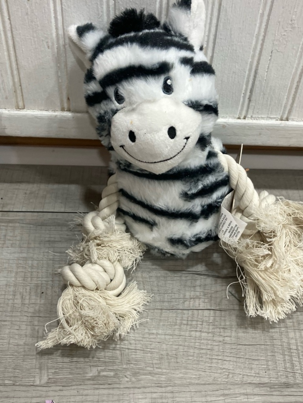 Plush Zebra Rope Dog Toy - Black and White